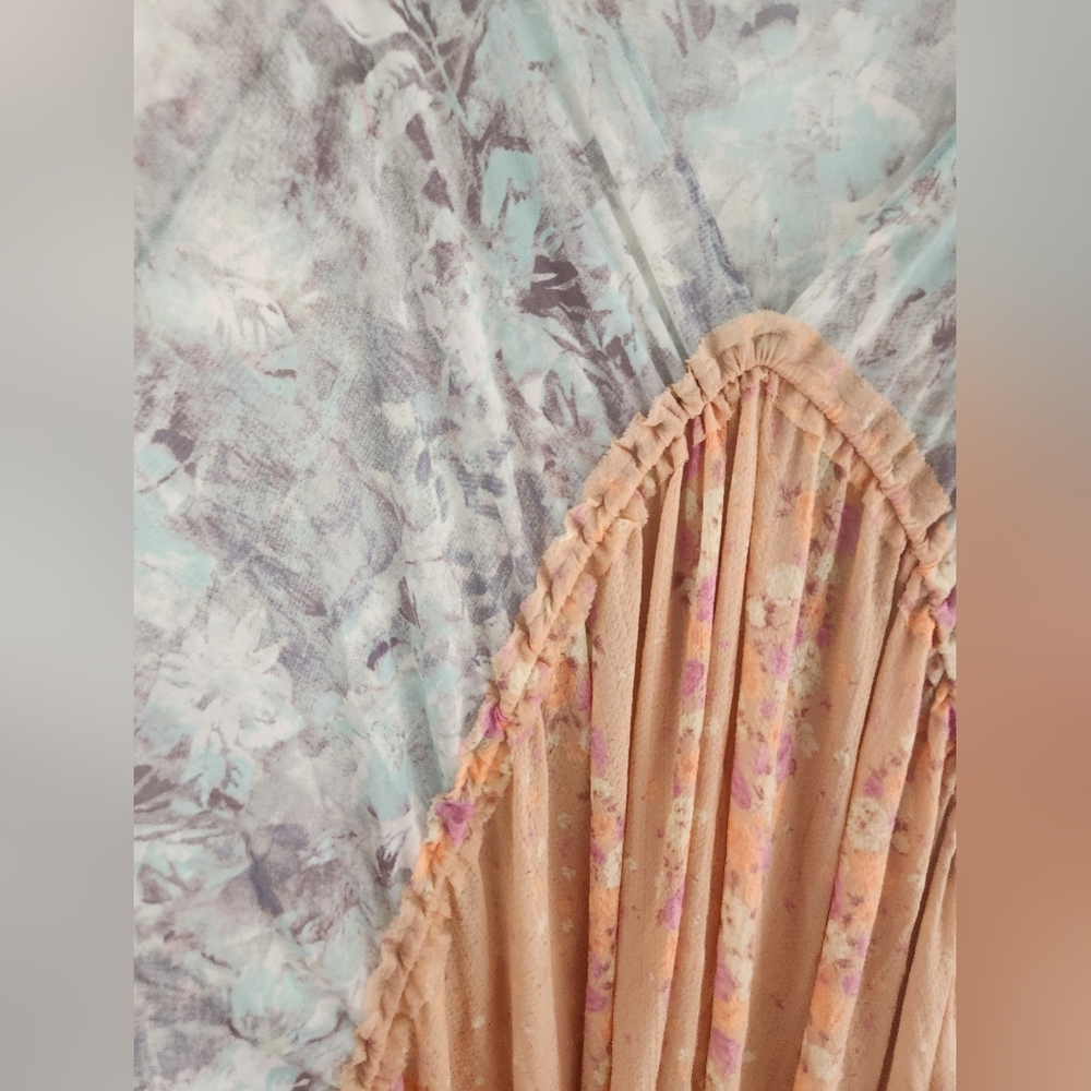 Free People Know Me Maxi Top Floral Blue Orange Pastel Small Boho - Picture 8 of 11